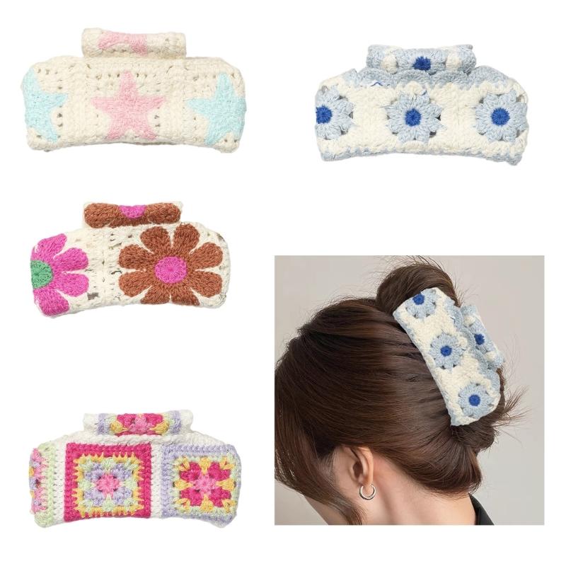 Secure Grip Knitted Hair Clip for Active Lifestyle Comfortable Fashion Flower Hairpin Nonslip Sports Activity