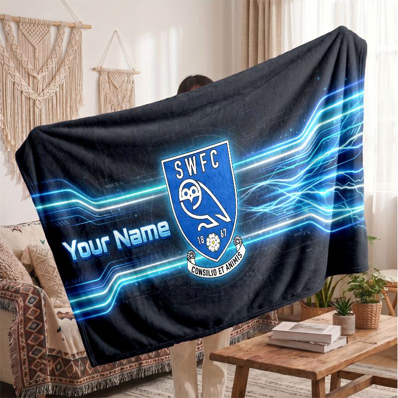Sheffield Wednesday FC Personalized Fleece Blanket With Football Logo, Custom Name Text Soft Warm Home Throw Blanket