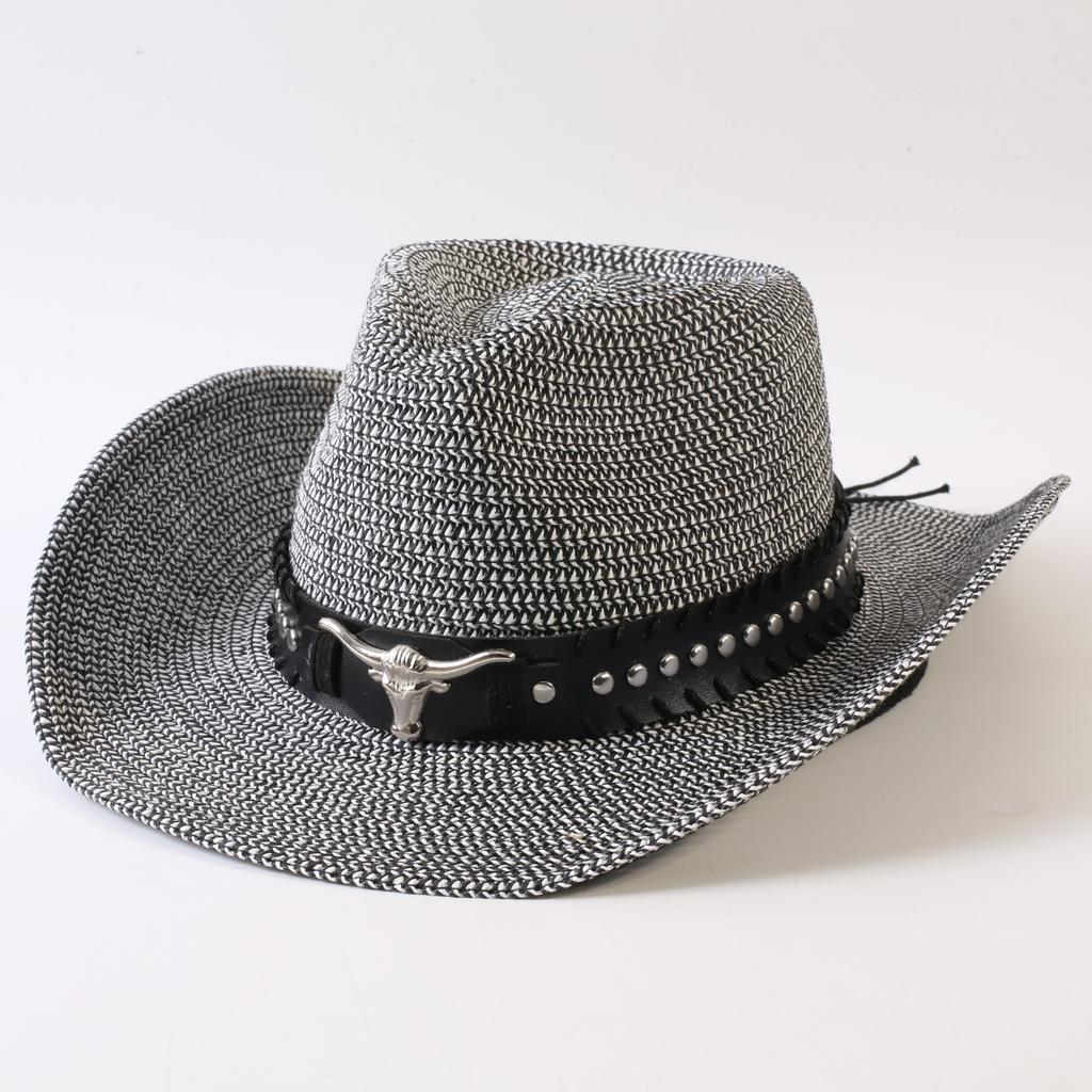 Popular sombrero de vaquero occidental clásico tejido de paja europeo y americano para hombres y mujeres, sombrero de copa tejido de moda para exteriores, estilo OL