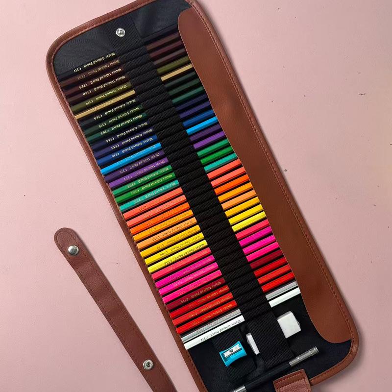 50 Colored Wooden Pencils In Roll-Up Case for Students and Artists