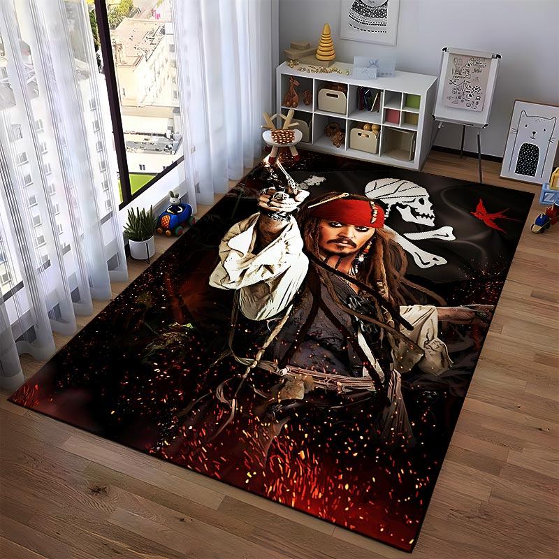 Pirate-Themed Carpet with Skull1Crossbones1Red Parrot1and Fiery Background Suitable for use as an anti-slip1 for1room and bedroom sofas