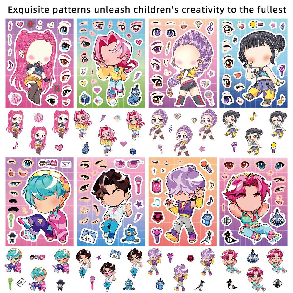24Sheets Demon Movie Hunters Stickers, Make a Face Stickers Party Favors