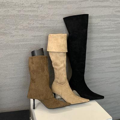 Designer Autumn Winter Vintage Thin Heels Women Knee High Boots Fashion Sexy Pointed Toe Stripper Party Shoes Zapatos De Mujes