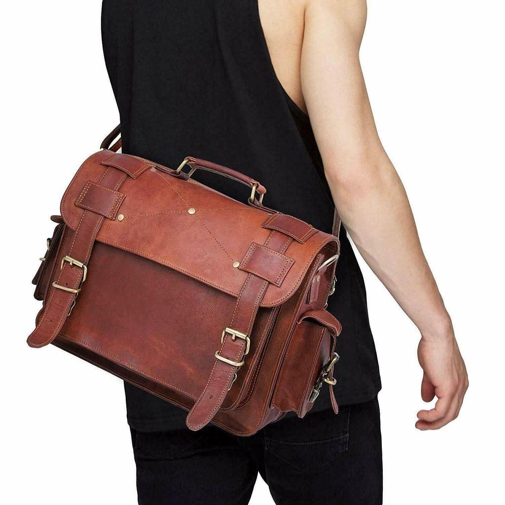 Men's Genuine Leather Vintage Laptop Bag Handmade Briefcase Satchel Messenger
