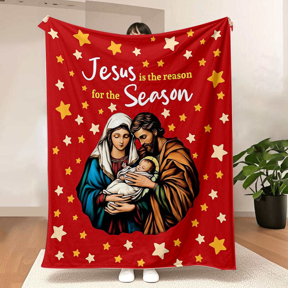 Christmas Blanket Nativity Christian Religious Decorations Jesus is The Reason for The Season for Home Sofa Couch and Bed 75X95CM