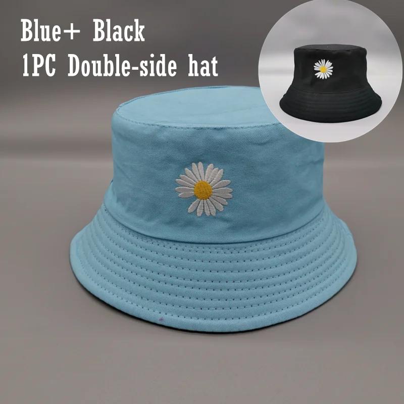 Sumemr Fresh Style Fashion Double-side Unisex Harajuku Bucket Hat Fishing Outdoor Cap Bucket Sunscreen Small Daisy Fisherman Hat