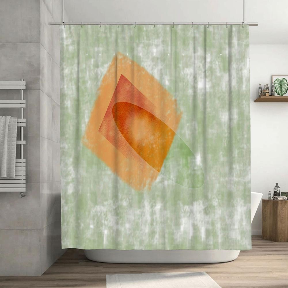 Modern geometric abstract shower curtain decorative bathroom accessories for home decor (Green)