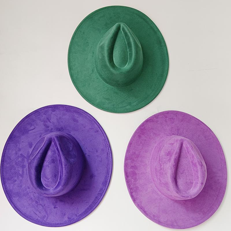 Suede Top Hat 9.5Cm Wide Brim Fedora Hat Men Women Autumn Winter Felt Jazz Hats Classic Church Fedoras Chapeau Sombrero Mujer