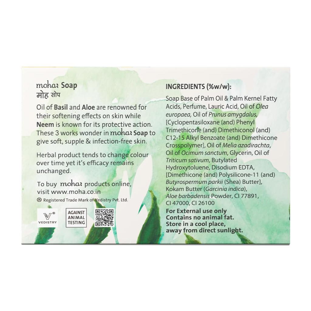 Moha Herbal Bathing Soap with Neem, Tulsi & Aloe  For Daily Use, Gentle Cleansing For Dry Skin, Hydrating Natural Body Soap  100gm X Pack Of 6