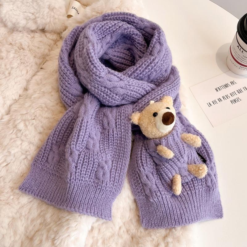 New bear purple scarf women's winter fashion thickened warm knitted scarf student shawl