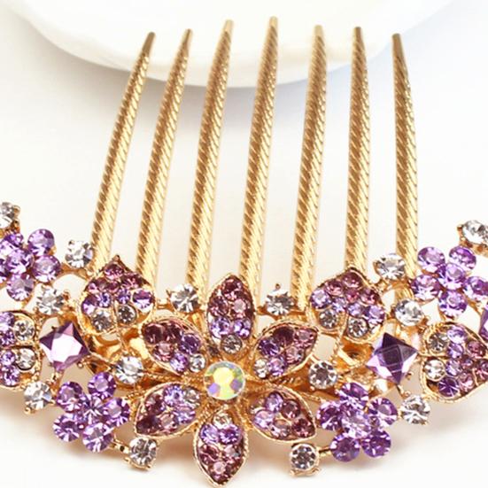 Pieptene de Păr Non-alunecare cu 7 Dinți Stil Coreean cu Strassuri Floare Decupată Ornament Colorat pentru Păr Accesorii Păr