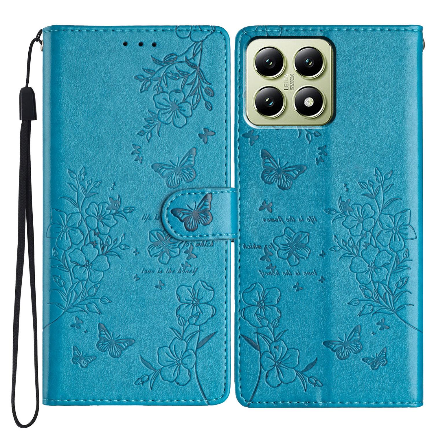 

For Xiaomi 14T Wallet Phone Case Butterfly Floral Imprint Leather Flip Cover Blue