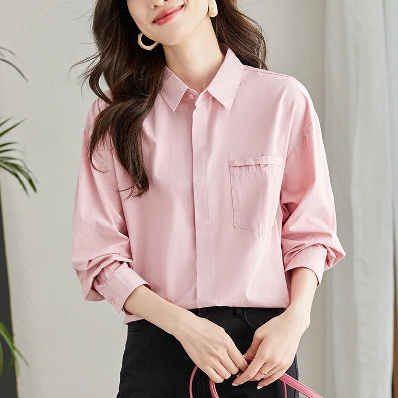 

Весна Новая Женская Рубашка с Длинным Рукавом, Белая, из Чистого Хлопка, Свободного Повседневного Дизайна, Нишевая M розовый