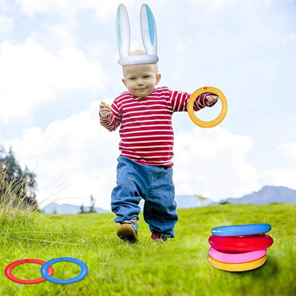 PVC Inflatable Bunny Ears Ring Toss Set Easter Bunny Ears Rabbit Ear Throwing Ring Interactive Toy