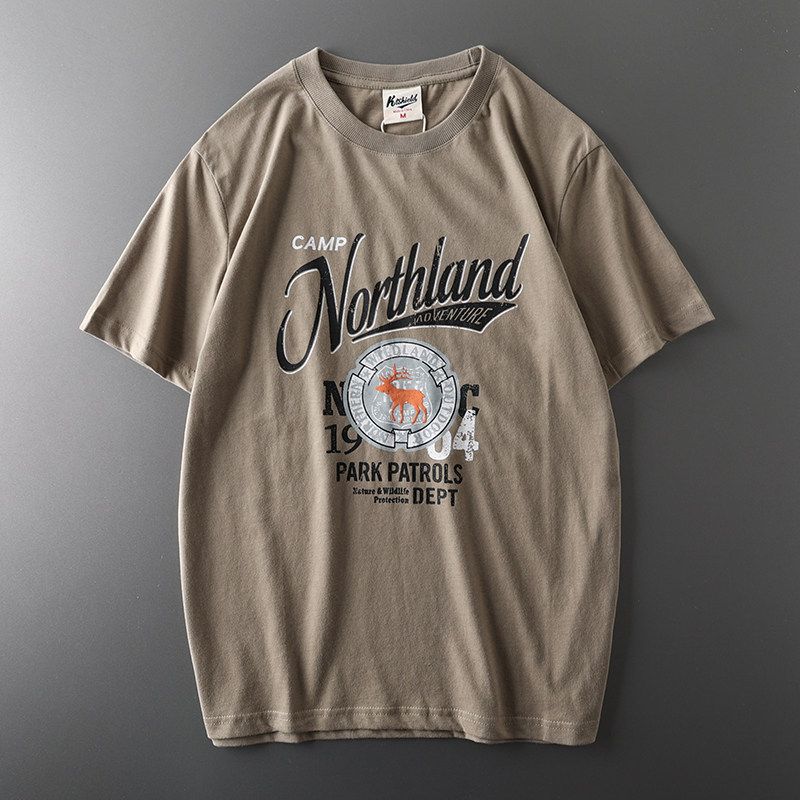 Short Sleeve All-Match Fashion Export T-shirt Khaki M