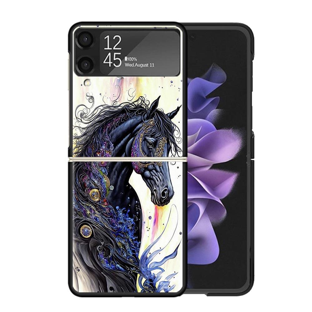 Animal Oil Painting Horse Clear Phone Case For Samsung Z Flip 7 6 5 4 3 Galaxy ZFlip7 ZFlip6 ZFlip5 ZFlip4 ZFlip3 5G Print Cover