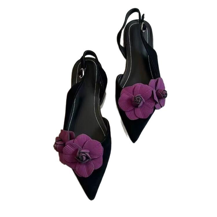 Fashion Versatile Flower Baotou Sandals Women's 2025 Summer New Temperament Pointed Versatile Side Air Backstrap Sandals