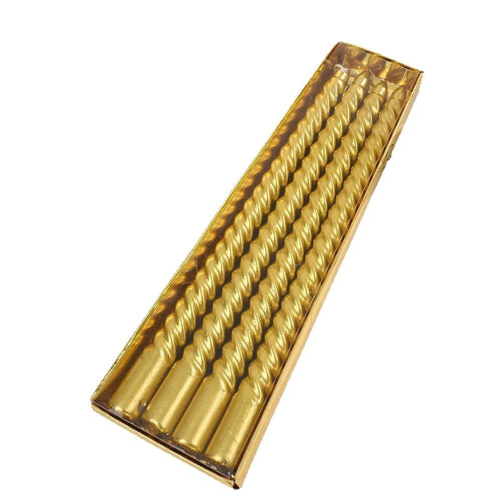4 Boxed Gold Card Electroplated Paint Threaded European-style Long-stem Candles Gold, Silver, Red, White and Black Spiral Candles 8-10 Inches