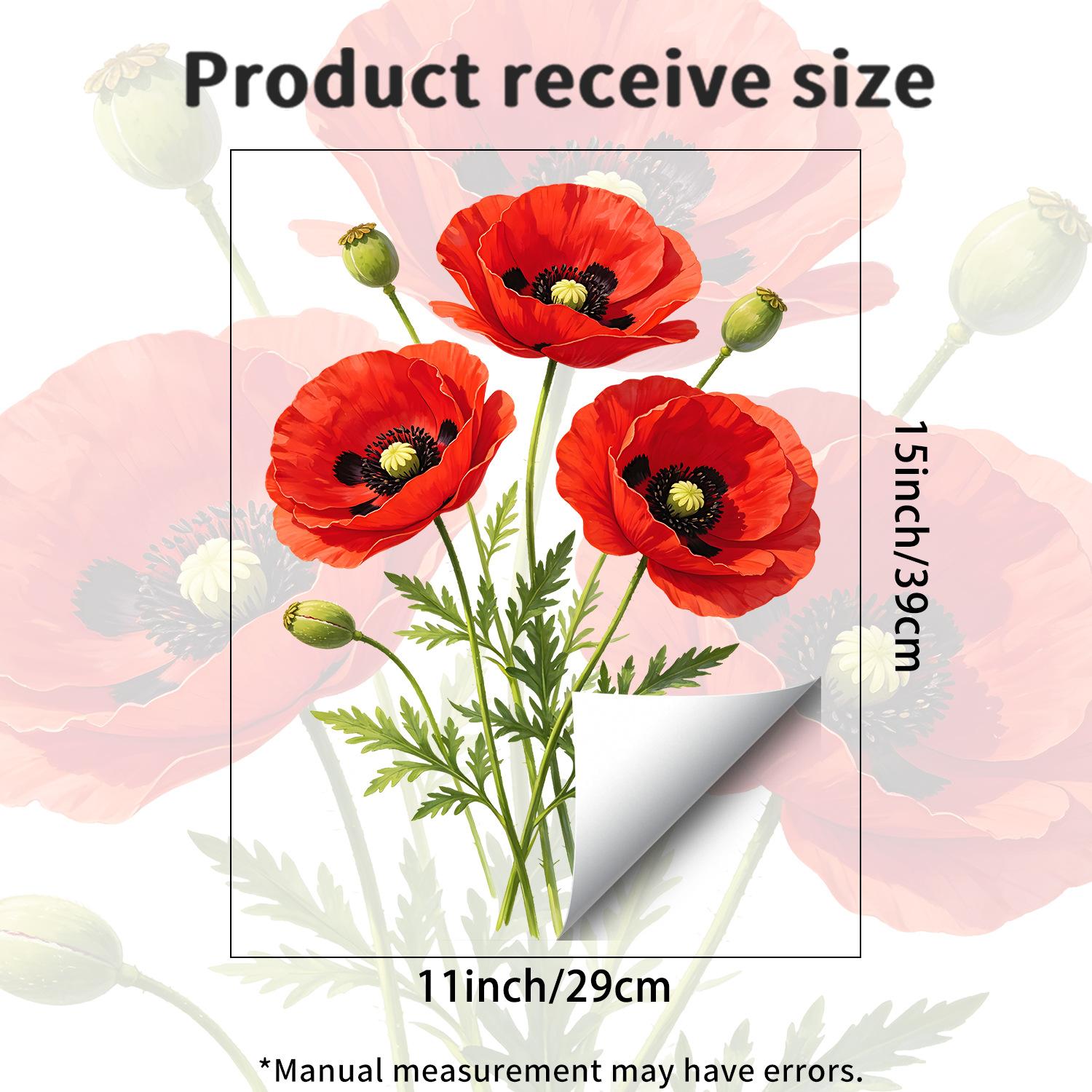 

Watercolor Red Poppy Static Cling Window Sticker No Residue For Kitchen Dining Decor 29x39cm різнокольоровий