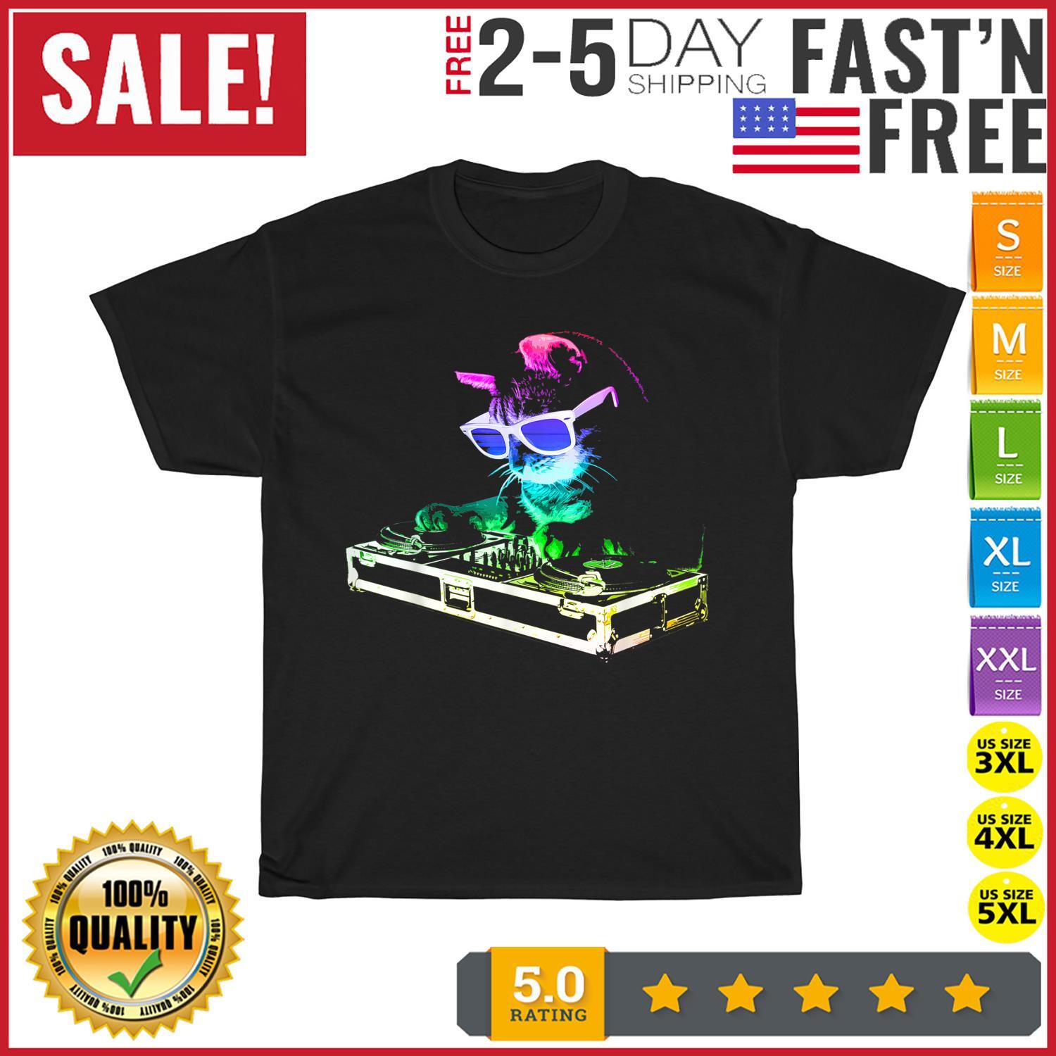 HOUSE CAT Rainbow DJ Cat Kitty Vintage T Shirt Mens Womens Tees Top Men Fashion 2023 Women T Shirt Mens Womens Tees Top S
