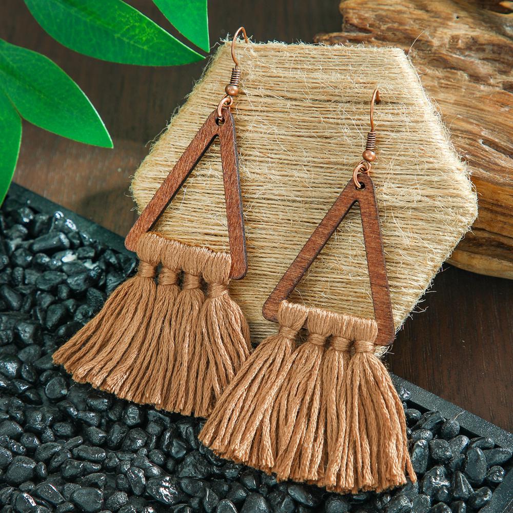 Boho Vintage Coffee Color Dangle Earrings for Women Geometric Tribal Style Tassel Eardrop Party Decors Daily Wear Gift Versatile