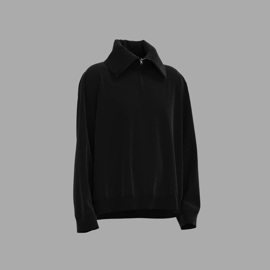 Saikiatiseuteu High-Neck Half Lily Zip-Up Knit (Black)
