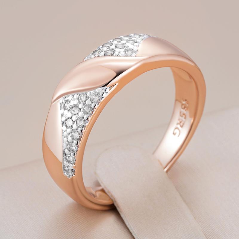 Shiny Natural Zircon Vintage Rings For Women  Rose Gold  Color Mix Setting Design Daily Bride Wedding Jewelry