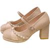 Pearlescent high heels women's summer shoes thick heel elegant bridesmaid dress skirt Mary Jane women's shoes