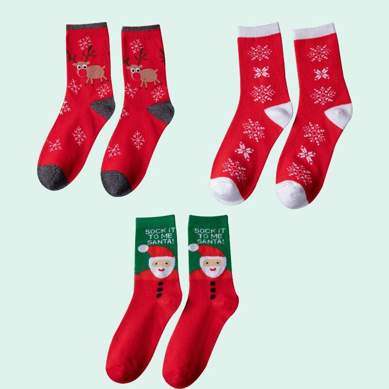 

3Pairs Woman Christmas Socks Funny Xmas Santa Claus Tree Snowflake Elk Snow Cotton Tube Crew Happy Sock New Year Funny Sokken One Size