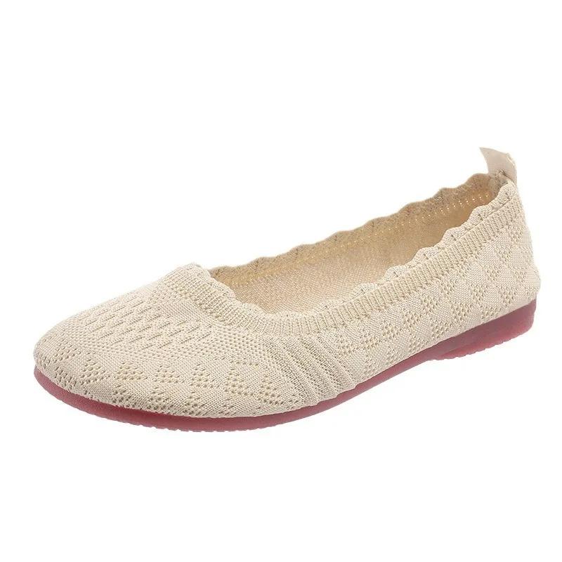 Fashion Women Flats Solid Color Mesh Breathable Sneakers Women Soft Bottom Knit Ballet Loafers Shoes Casual Slip On Boat Shoes for Women