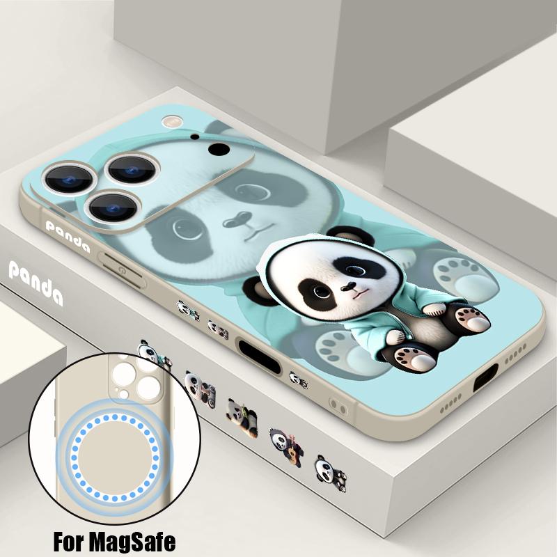 Blue Coat Panda Pattern Case For iPhone 17 Pro Max Magnetic For Magsafe Silicone Cover For iPhone 16 Pro Max Funda iPhone 15 14 13 12 11 16E Air