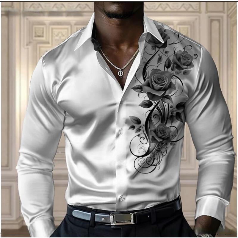 Camicia da uomo di alta gamma color rosa, camicia a maniche lunghe con bottoni, casual e comoda, camicia alla moda per quattro stagioni