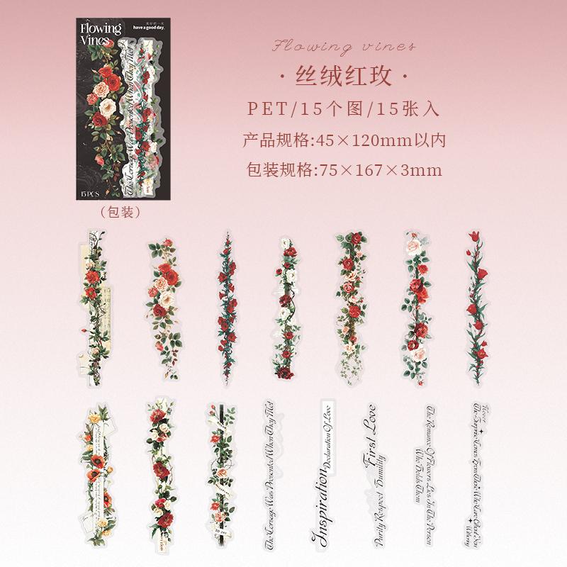 

Journal GO 15pcs Flowing Vines PET Sticker Landscape Material for Journal Collage Scrapbooking Decoration Vine Decals