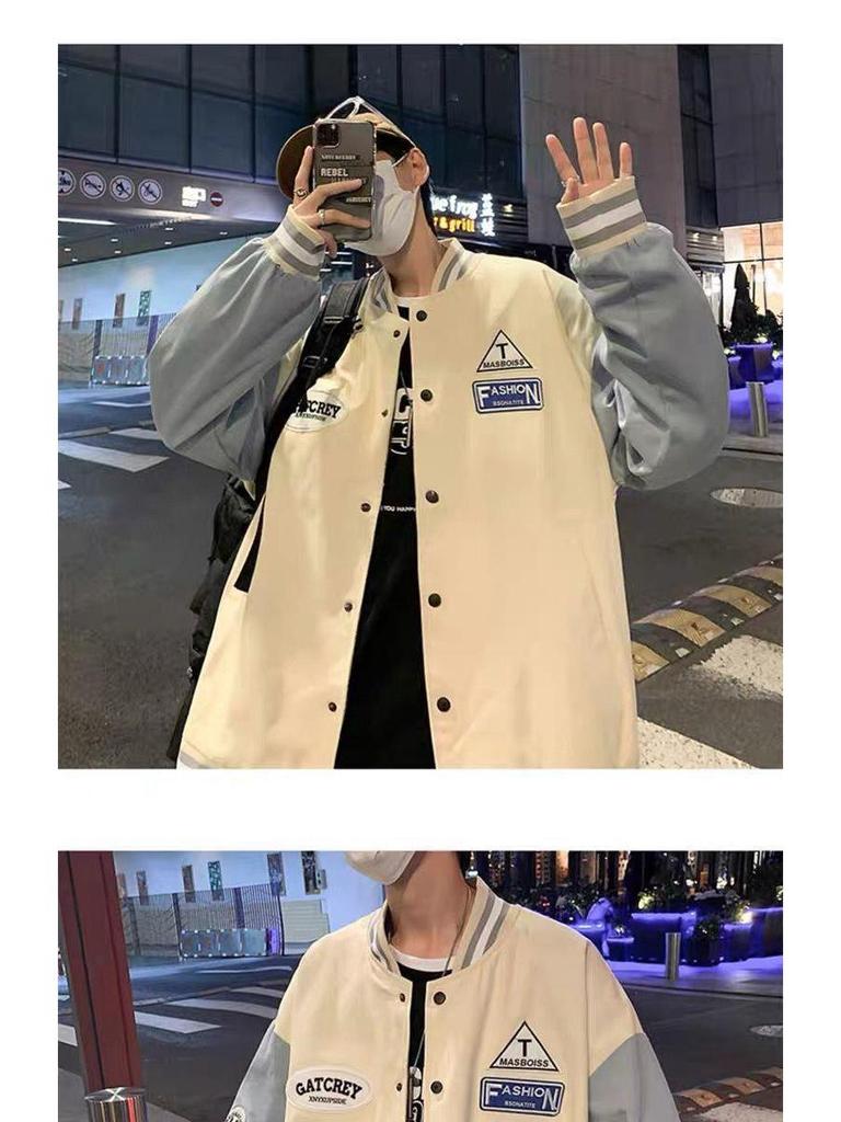 Men's Korean Style Trendy Baseball Jacket: Loose Fit, Versatile, Hong Kong-Inspired, Perfect for Spring and Autumn.