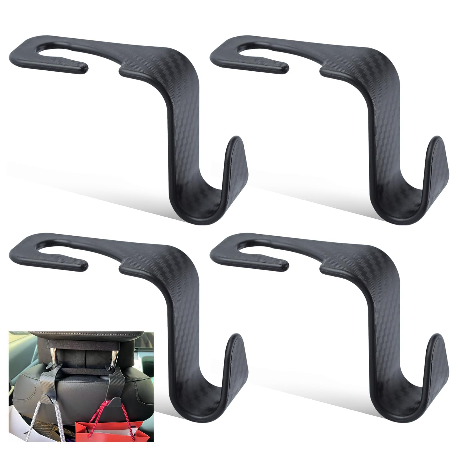 

LEONTOOL Set of 4 Car Seat Headrest Hooks, Car Hooks, Car Hooks, Car Storage чёрный