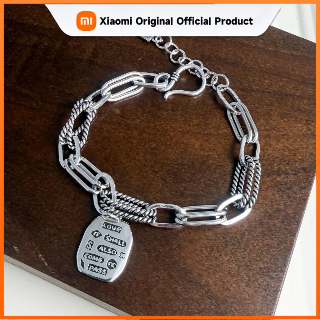 Xiaomi 100% Solid 925 Sterling Silver Retro Bracelet for Women Men Vintage Handmade Letters Tassel Simple Bracelet Birthday Gift