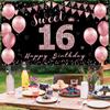 Vicycaty Sweet 16 Birthday Decorations - Backdrop Banner, Happy 16th Party Decor for Girls, Rose Gold Pink Sixteen Yard Sign, Photo Props for Outdoor