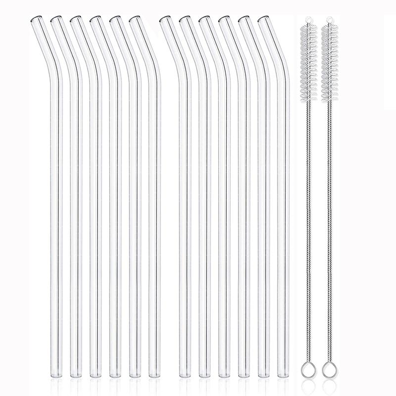 12Pcs Clear Glass Straws Reusable Drinking Straws 8 Inch Glass Tubes Smoothie Cocktail Straw Glasses Bar Accessories for Drinks