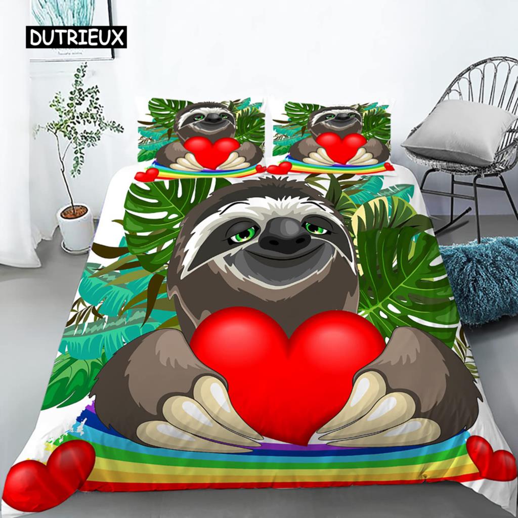 Zestaw Poszwy na Kołdrę Leniwiec Rozmiar Twin Kreskówkowy Leniwiec Poszwa na Kołdrę Zestaw Pościeli dla Dzieci Dziewcząt Chłopców Słodki Zwierzę Poliestrowa Poszwa na Kołdrę