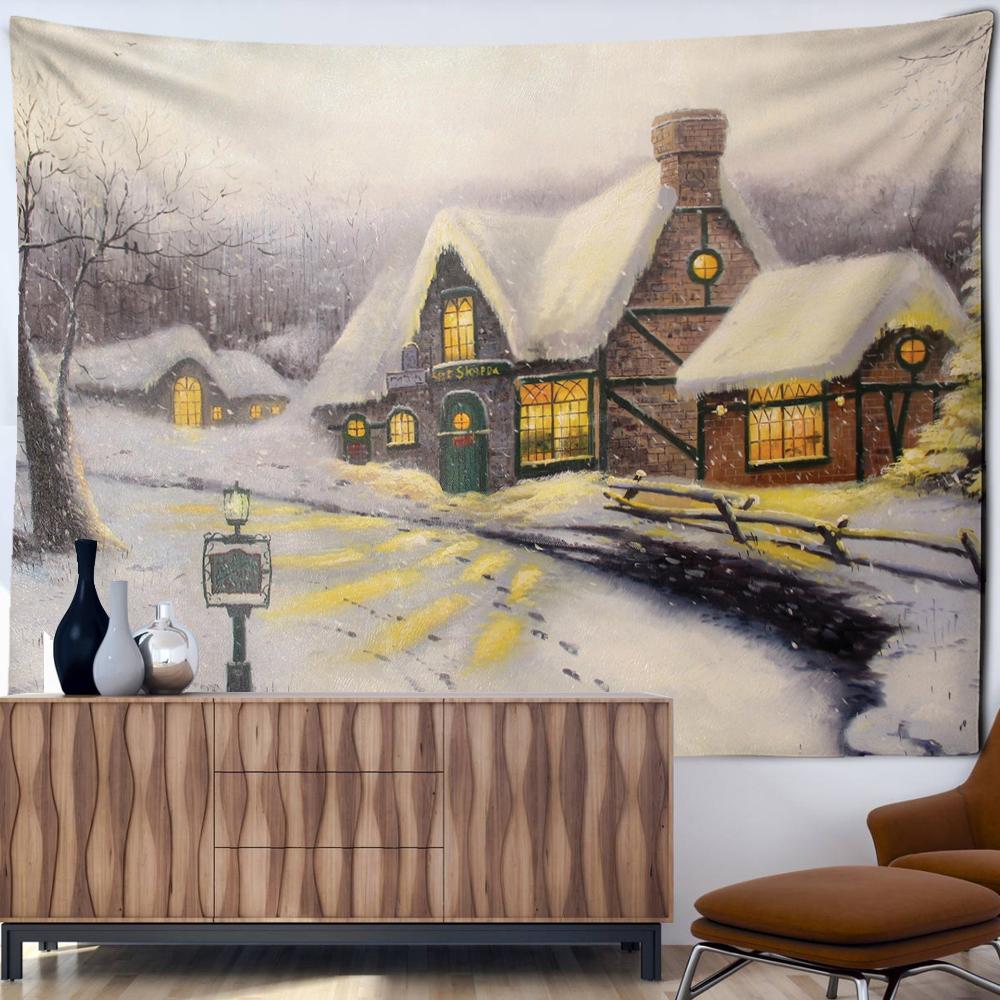 Christmas City Oil Painting Tapestry Wall Hanging Bohemian Hippie Tapez Christmas Festival Art Bedroom Living Room Home Decor
