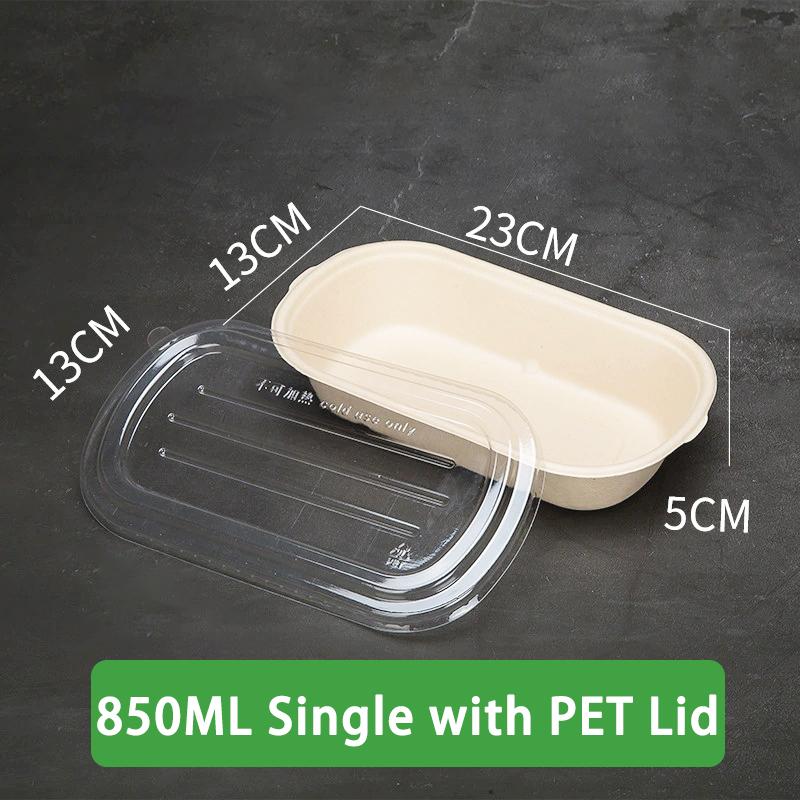 10/50 Stück Ovale Bagasse-Boxen aus Zuckerrohr Umweltfreundliche biologisch abbaubare Lebensmittelbehälter mit PET-Deckel