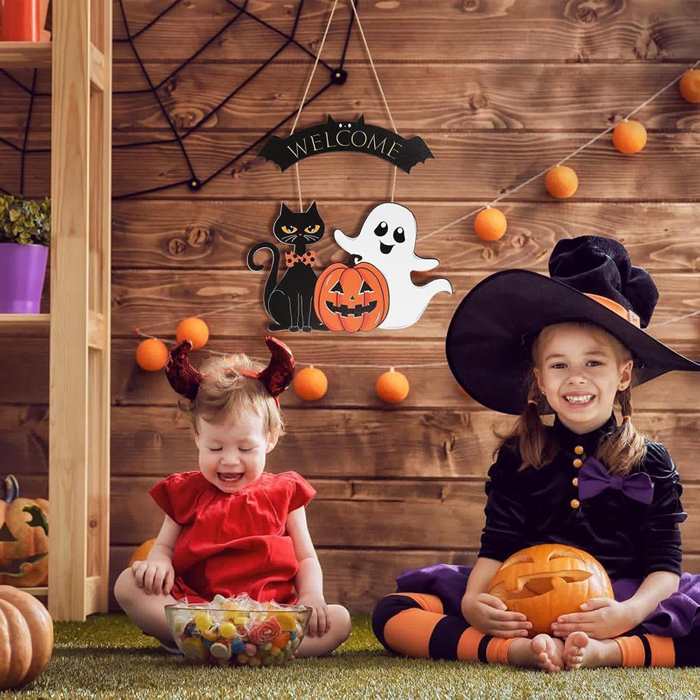 Halloween Door Hanger Ghost Pumpkin Black Cat Cute Festive Porch Door Decor Scene Setting