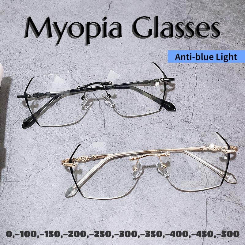 Girls Eyeglasses Anti-blue Light Glasses Fashionable Business StyleHalf Spectacle Frame Frame Glasses for Ladies -10 To -50 -1.0 -5.0