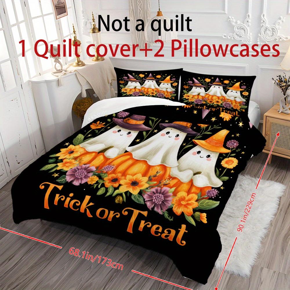 Comforter 3Pcs Halloween Pumpkin Ghost Pattern Printed High-Definition Printed Bedding Set