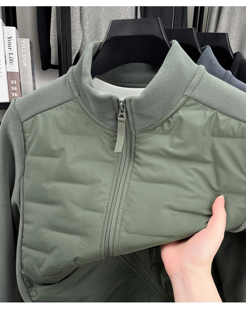 Men's Lightweight Stand Collar Down Jacket with White Duck Down, Autumn/Winter Casual Cold Protection Patchwork Design.