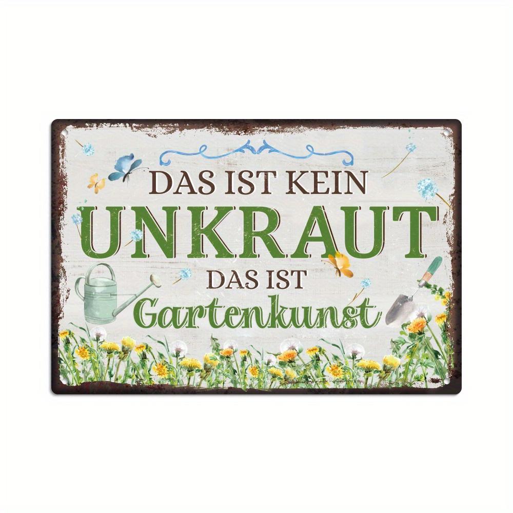 

Vintage German Metal Tin Sign - Das ist kein Unkraut Wall Art with Floral and Bird Design, Rustic Farmhouse Garden Decor 20x30cm（7.8x11.8inch）
