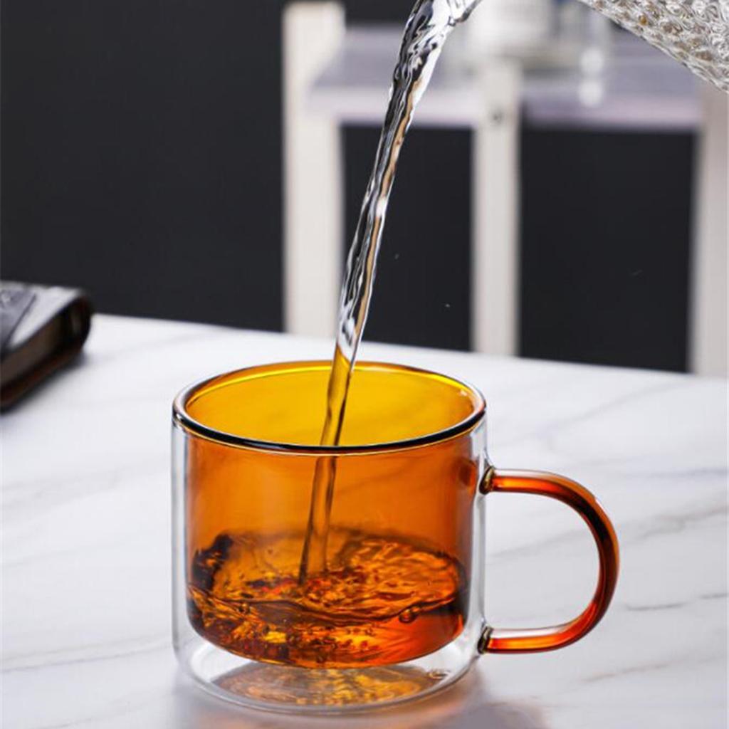 Double Walled Insulated Glass Mug Colorful Transparent Mug with Handle Coffee Cup
