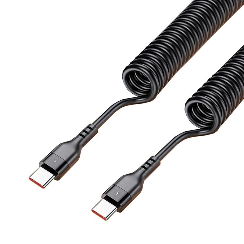 120W USB Typ C Snabbladdningskabel 6A Fjäder Teleskopisk Billaddningskabel Höghastighetsladdning Datakabel Telefontillbehör