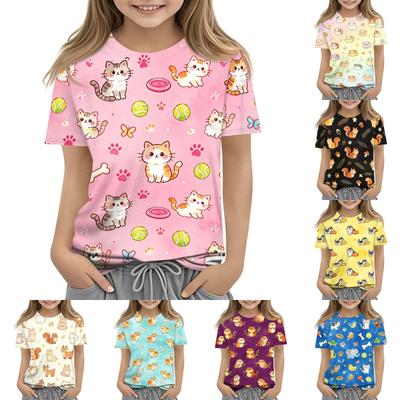 Kinder Tierdruck Rundhals Kurzarm Freizeit Locker Sitzendes T-Shirt Oberteil Weicher Bequemer Stoff Geeignet für Tägliches Tragen und Spielzeit