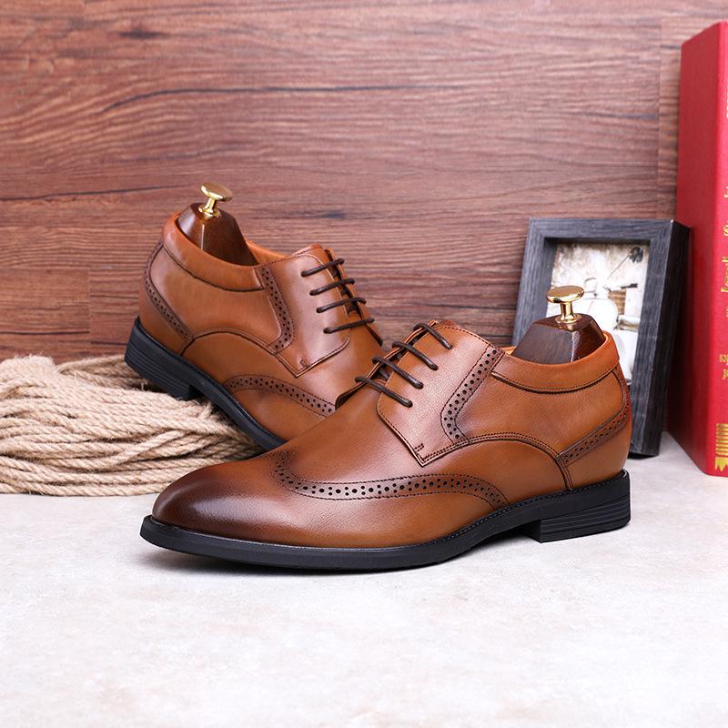 Elegant Men'S Shoes Inner Heightening Leather Shoes Brock Retro Men'S Shoes Formal Wedding Shoes Men'S Lace-Up Shoes